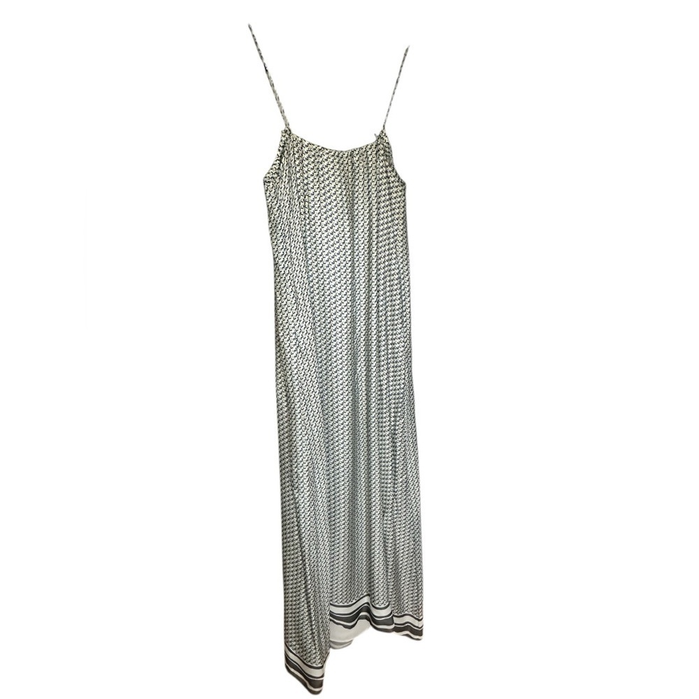 VINCE MAXI 100% SILK DRESS STAR PRINT BORDER CHARCOAL SPAGHETTI STRAP SZ S - Picture 6 of 9